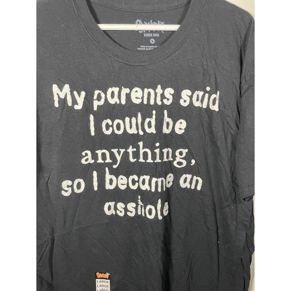 Spencer's Black Graphic T-Shirt My‎ Parents Said Funny Men's Large Grunge - Picture 2 of 8